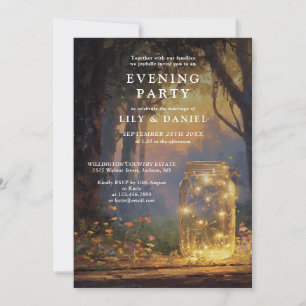 Magical Forest Mason Jar Wedding Evening Party Invitation