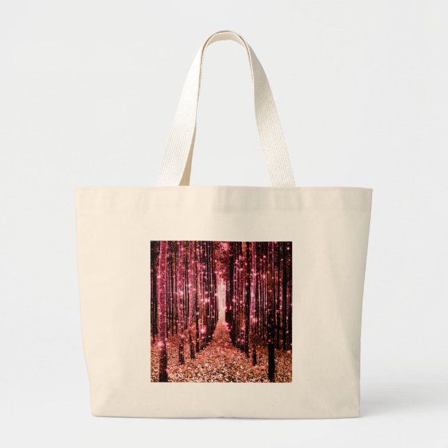 Magical Forest Path Pink Peach Large Tote Bag (Front)