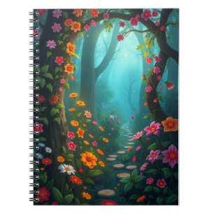 Magical Forest Pathway with Whimsical Wildflowers Notebook