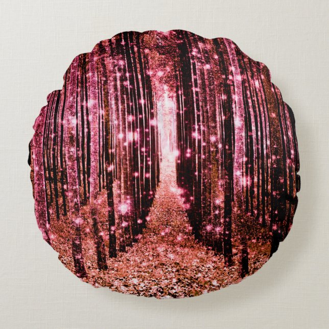 Magical Forest Peach Pink Round Cushion (Front)