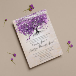 Magical Forest Peachy Pink Purple Heart Leaf Tree Invitation