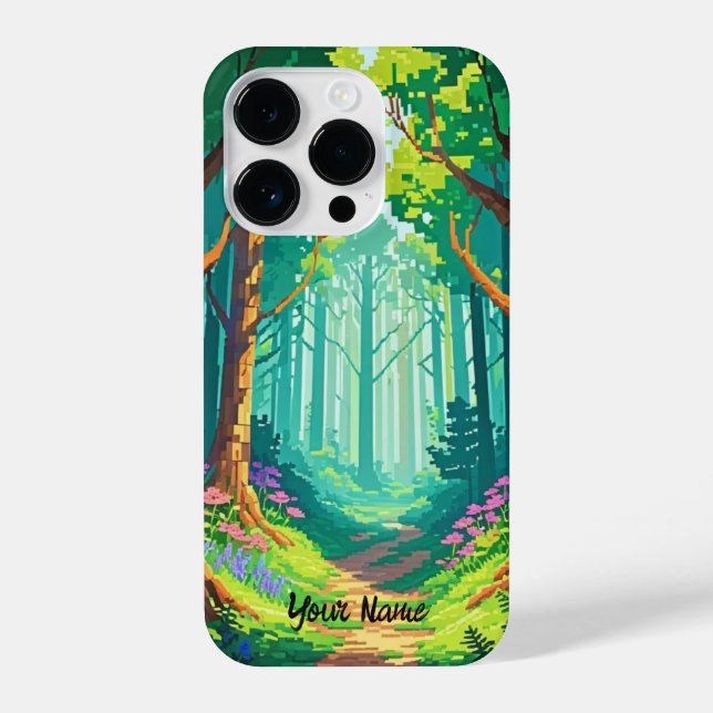 Magical Forest Pixel Art Personalised Name  iPhone Case (Back)
