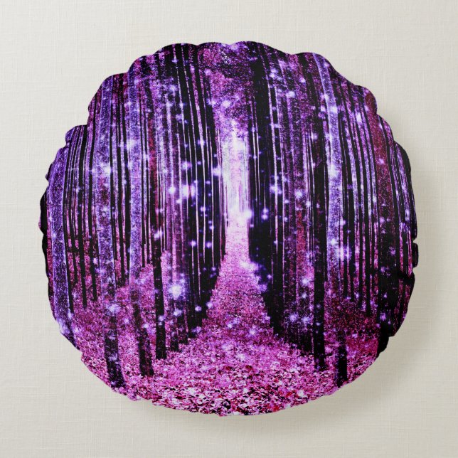 Magical Forest Purple Pink Round Cushion (Front)