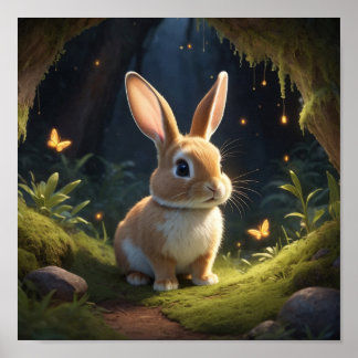Magical Forest Scene with cute Rabbit  Poster