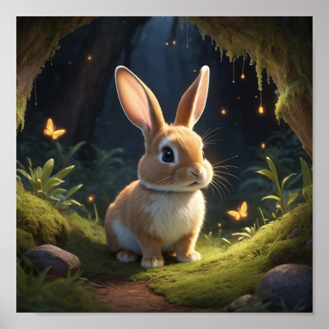 Magical Forest Scene with cute Rabbit  Poster (Front)