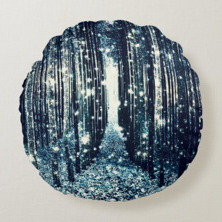 Magical Forest Teal Grey Elegance Round Cushion
