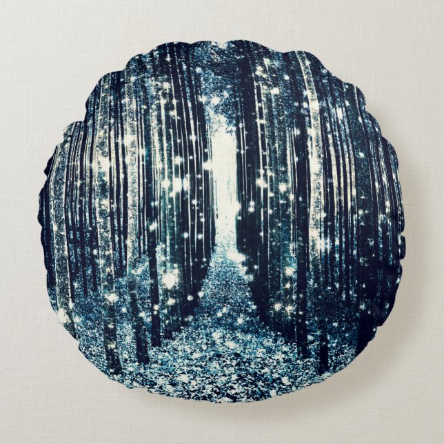 Magical Forest Teal Grey Elegance Round Cushion (Front)