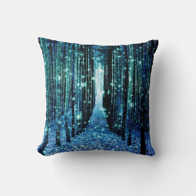 Magical Forest Turquoise Teal Cushion (Front)