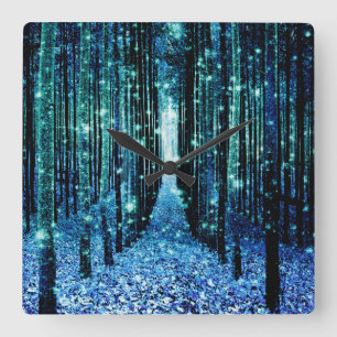Magical Forest Turquoise Teal Square Wall Clock