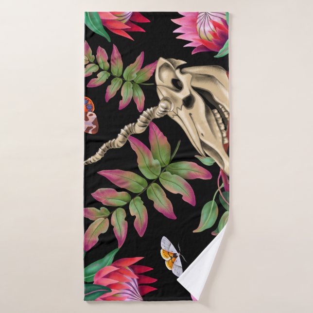 Magical Forest Unicorn Dark Pattern. Bath Towel (Bath Towel)
