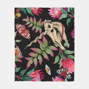 Magical Forest Unicorn Dark Pattern. Fleece Blanket
