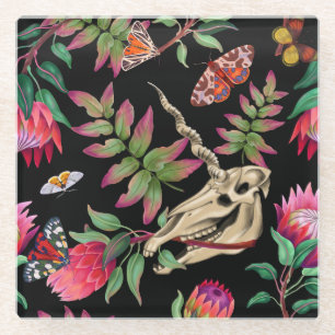 Magical Forest Unicorn Dark Pattern. Glass Coaster