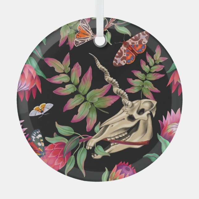 Magical Forest Unicorn Dark Pattern. Glass Tree Decoration (Front)