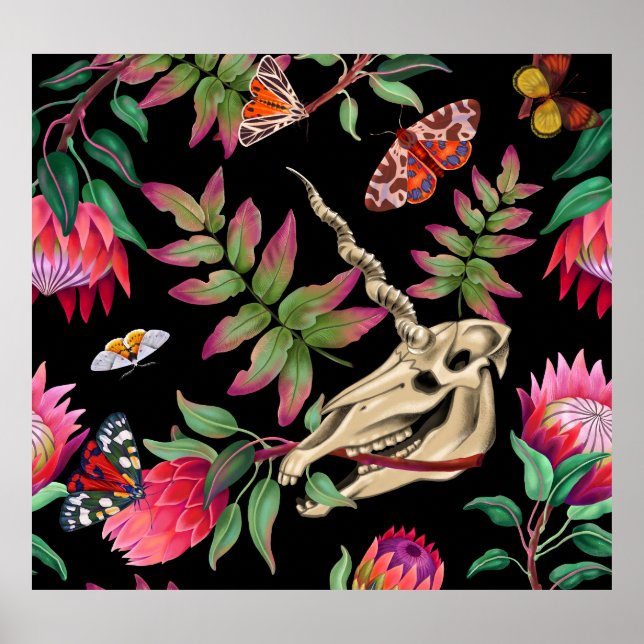 Magical Forest Unicorn Dark Pattern. Poster (Front)