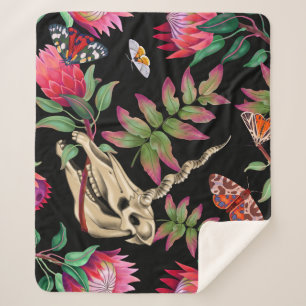 Magical Forest Unicorn Dark Pattern. Sherpa Blanket