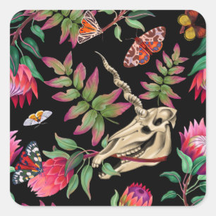 Magical Forest Unicorn Dark Pattern. Square Sticker