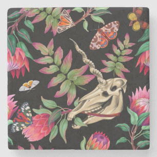 Magical Forest Unicorn Dark Pattern. Stone Coaster
