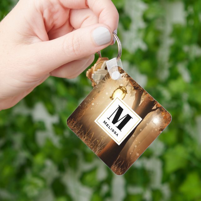 Magical Forest with Fairy Lights Monogram Key Ring (Hand)