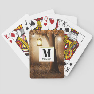Magical Forest with Fairy Lights Monogram Playing Cards