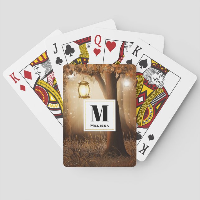 Magical Forest with Fairy Lights Monogram Playing Cards (Back)