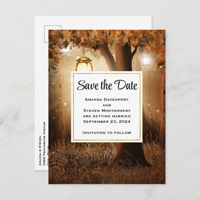 Magical Forest with Fairy Lights Save the Date Invitation Postcard (Front/Back)