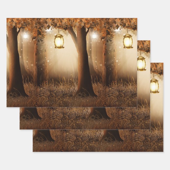 Magical Forest with Fairy Lights Wrapping Paper Sheet (Set)