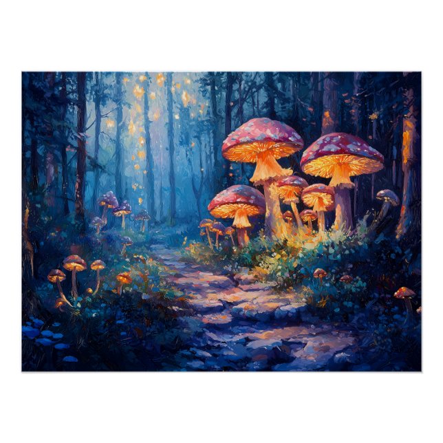 Magical Forest with Glowing Miushrooms Poster (Front)