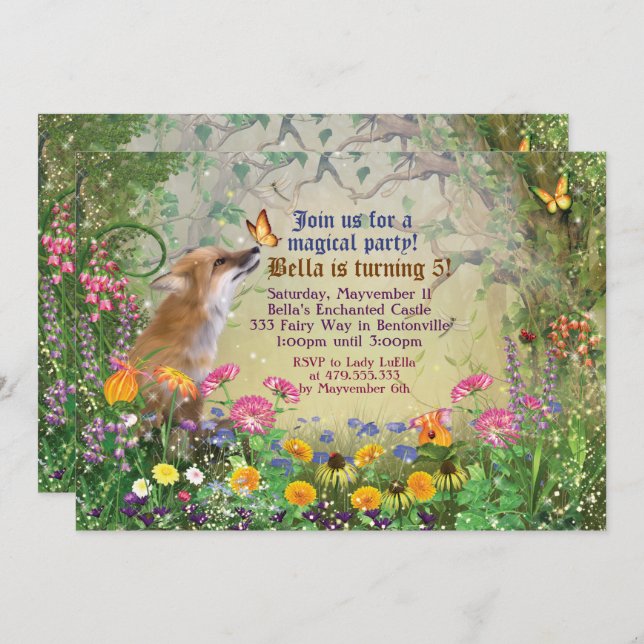 Magical Fox Forest Party Invitation (Front/Back)