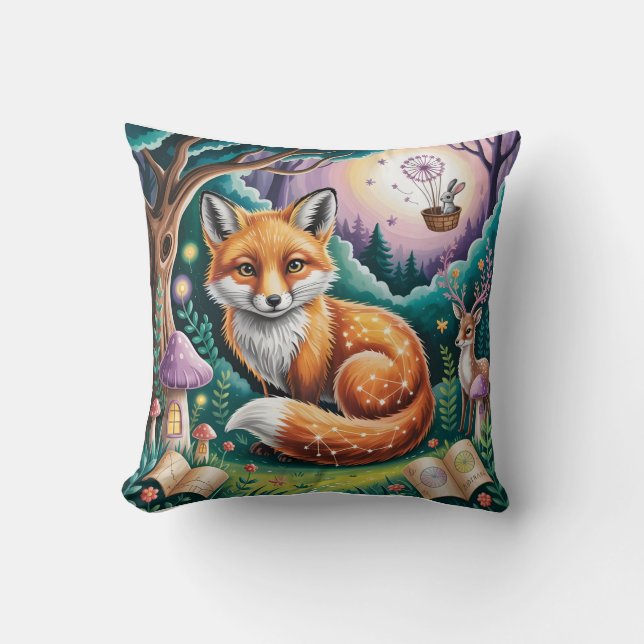 Magical Fox Forest Pillow Cover (Front)