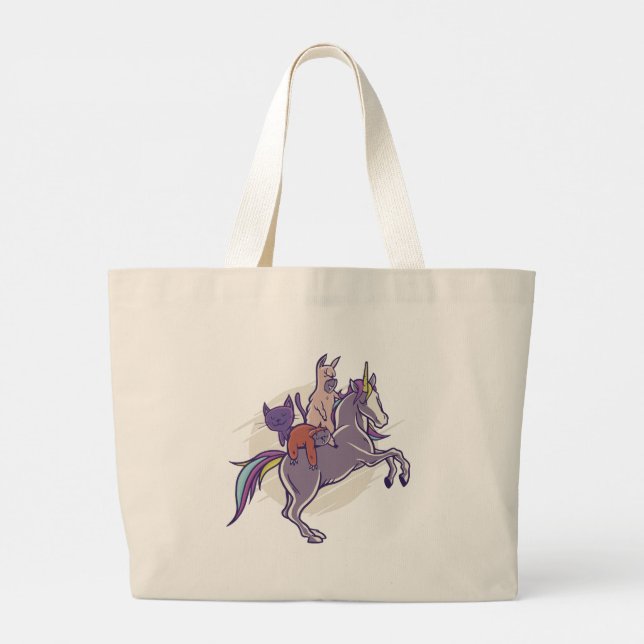 Magical Friends |Unicorn, Alpaca, Kitten, Sloth Large Tote Bag (Back)