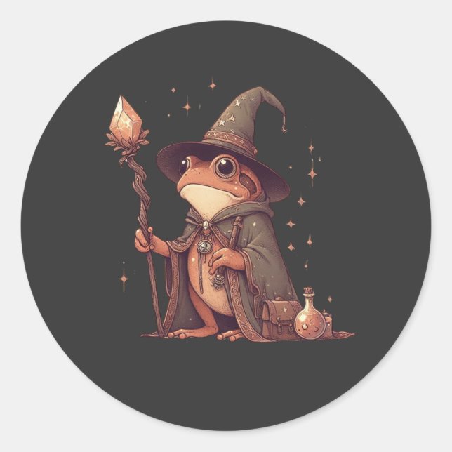 Magical Frog Wizard Classic Round Sticker (Front)