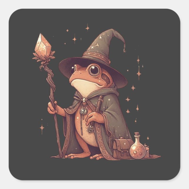 Magical Frog Wizard Square Sticker (Front)