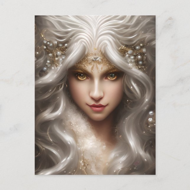 Magical Full Face White Roaring Lion Long Wavy Postcard (Front)