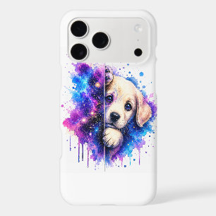 Magical Galaxy Peeking Puppy Watercolor Space Art