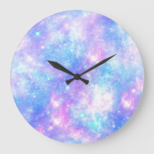 Magical Galaxy: Pink Blue Star Print Large Clock (Front)