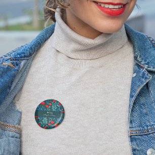 Magical garden - dark teal and red 6 cm round badge