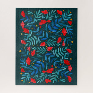 Magical garden - dark teal and red jigsaw puzzle