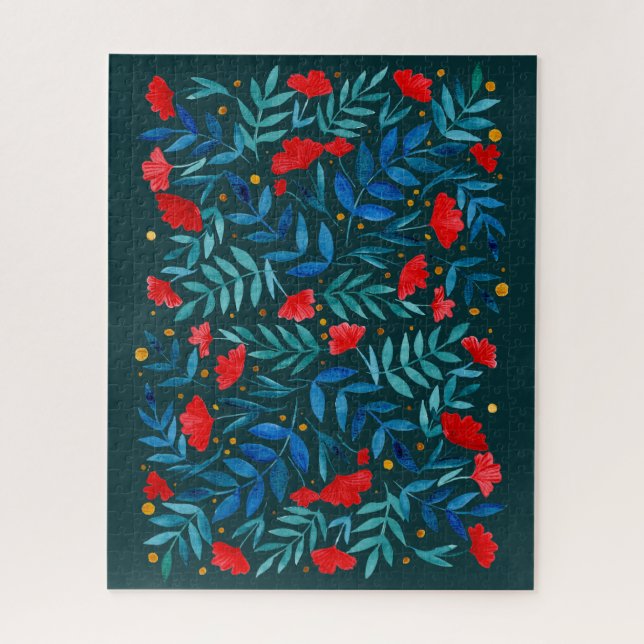 Magical garden - dark teal and red jigsaw puzzle (Vertical)