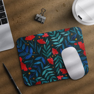 Magical garden - dark teal and red mouse mat