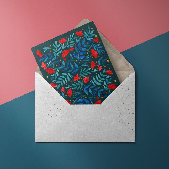 Magical garden - dark teal and red postcard (Creator Uploaded)