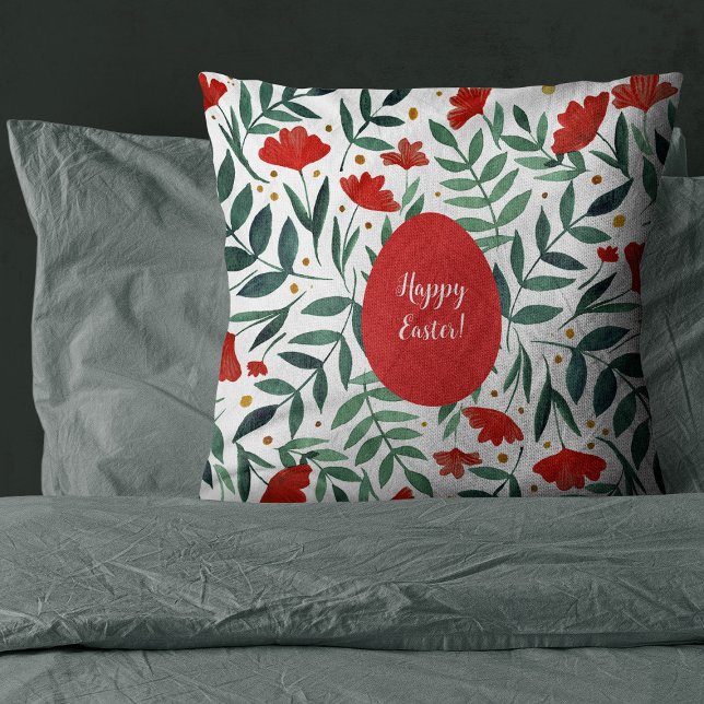 Magical garden flowers in red and green easter cushion (Creator Uploaded)