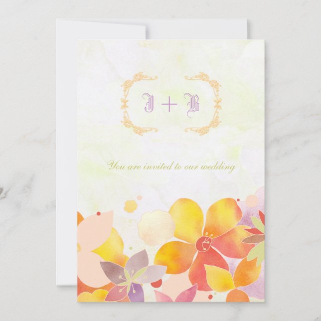 Magical Garden Flowers Monogram Wedding Invitation (Front)