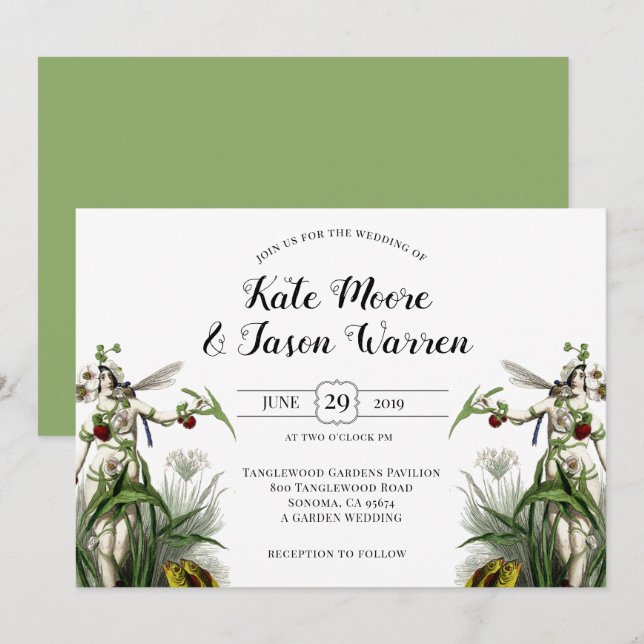 Magical Garden Green Burgundy Wedding Invitation (Front/Back)