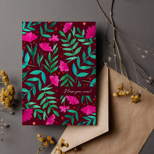 Magical garden - magenta and green I love you mum Holiday Card