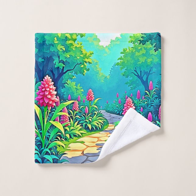 Magical Garden Path Design Bath Towel Set (Wash Cloth)