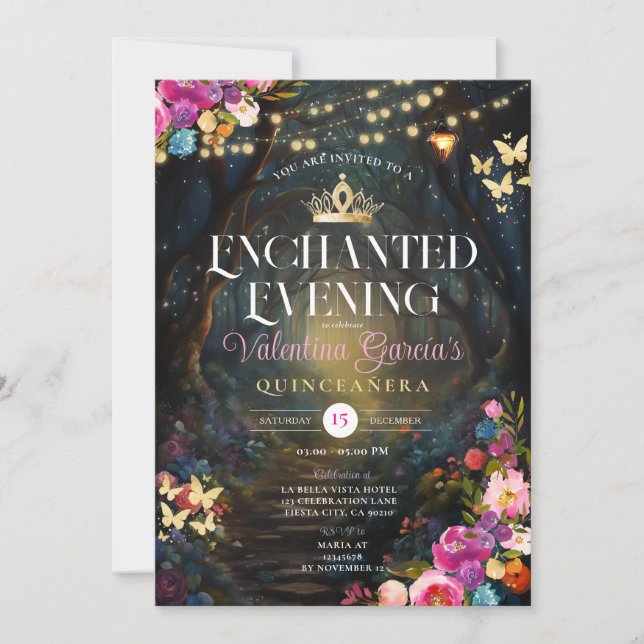 Magical Garden Quinceañera 15 Anos Flowers Gold  Invitation (Front)