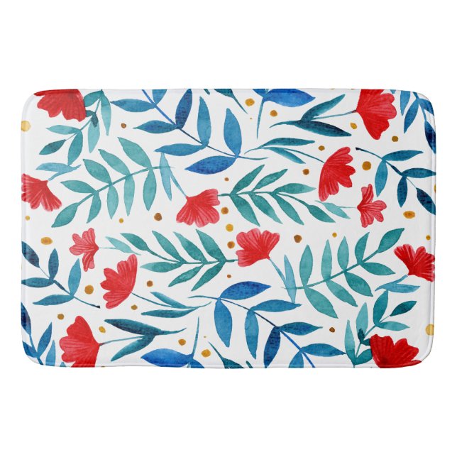 Magical garden - red and turquoise  bath mat (Front)