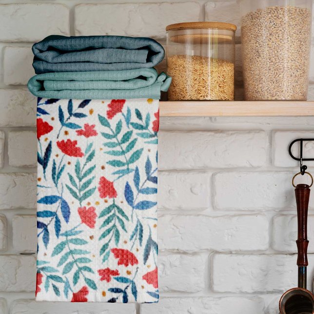Magical garden - red and turquoise tea towel (Creator Uploaded)