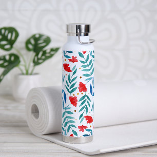 Magical garden - red and turquoise water bottle