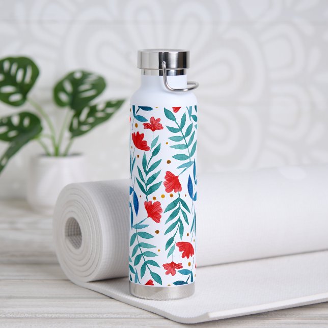 Magical garden - red and turquoise water bottle (Yoga)